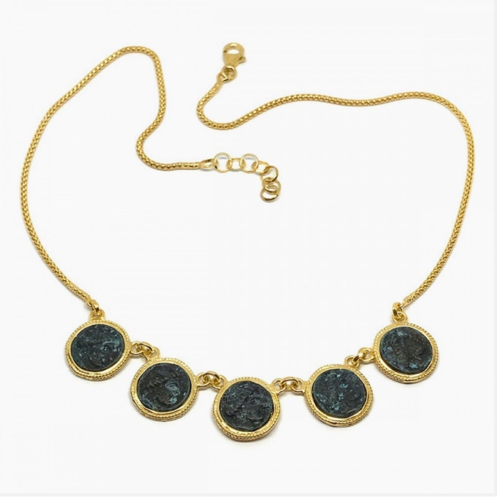 MARCELLO FONTANA 24 Kt yellow gold plated 925 silver necklace with bronze coins